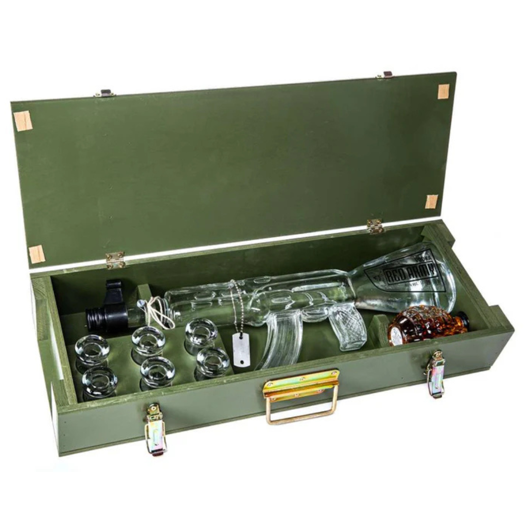 Vodka Kalachnikov AK47 – Coffret Bois 120cl + Grenade + 6 Shots
